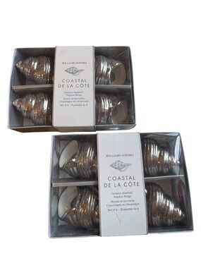 NWT William Sonoma Coastal De La Côte Silver Plated Ceramic Napkin Rings 2pks